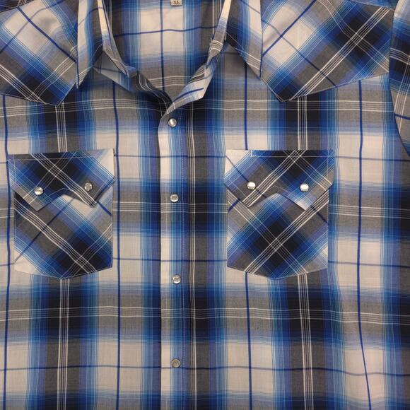 Ely Cattleman Short Sleeve Button Up Shirt Mens Size Extra Large XL Blue - Picture 4 of 9